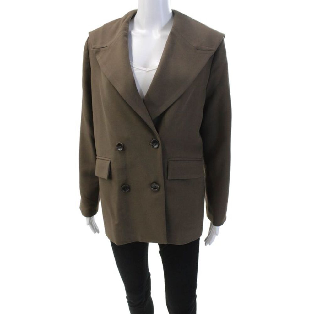 Muze Womens Double Breasted Pointed Lapel Blazer Jacket Brown Size Medium